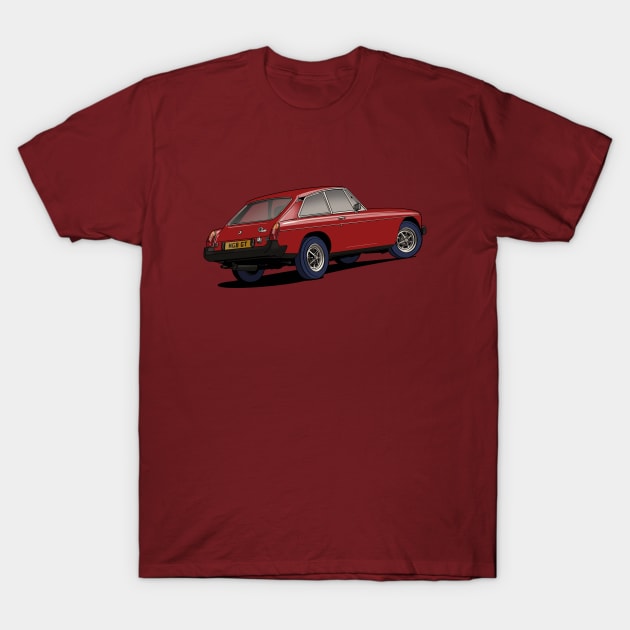 MGB GT classic British sports car in Burgundy red T-Shirt by Webazoot